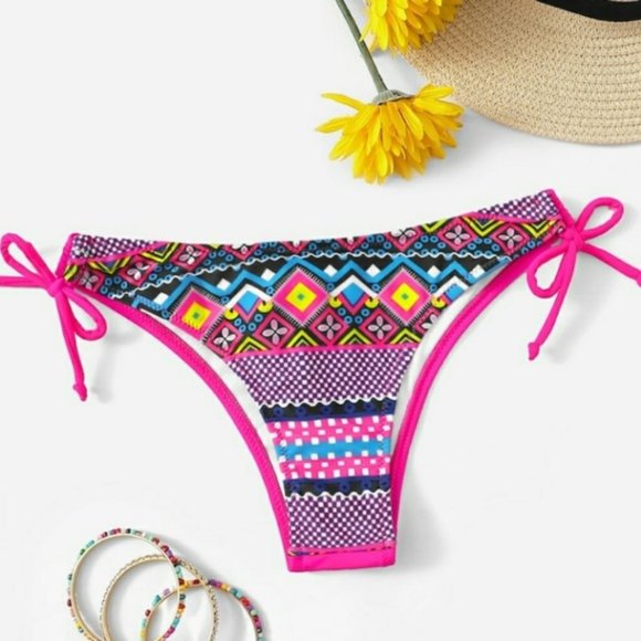 Pink Multi Color Geometric Bikini Bottom - Picture 2 of 4
